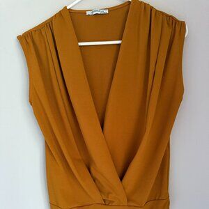 ZARA Trafaluc Women's Sleeveless Plunge V-neck Bodysuit Size Small Yellow Gold